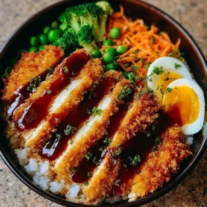 Delicious katsu bowls topped with tonkatsu sauce, perfect for a Japanese dinner.