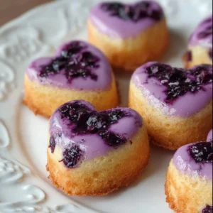Lavender Blueberry Tea Cakes displayed on a rustic wooden table.