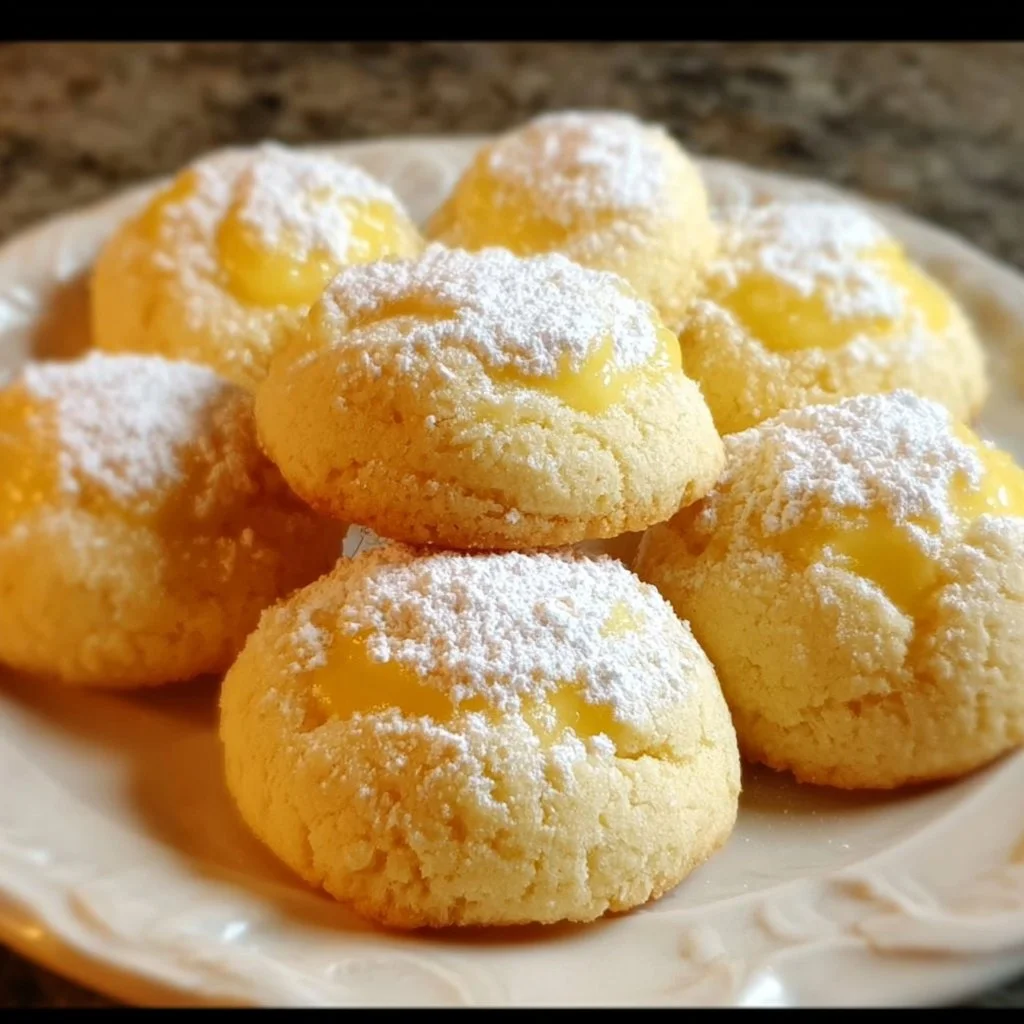 Lemon curd cookies topped with zest and sugar on a plate