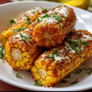 Lemon pepper air fryer corn on the cob served with fresh herbs