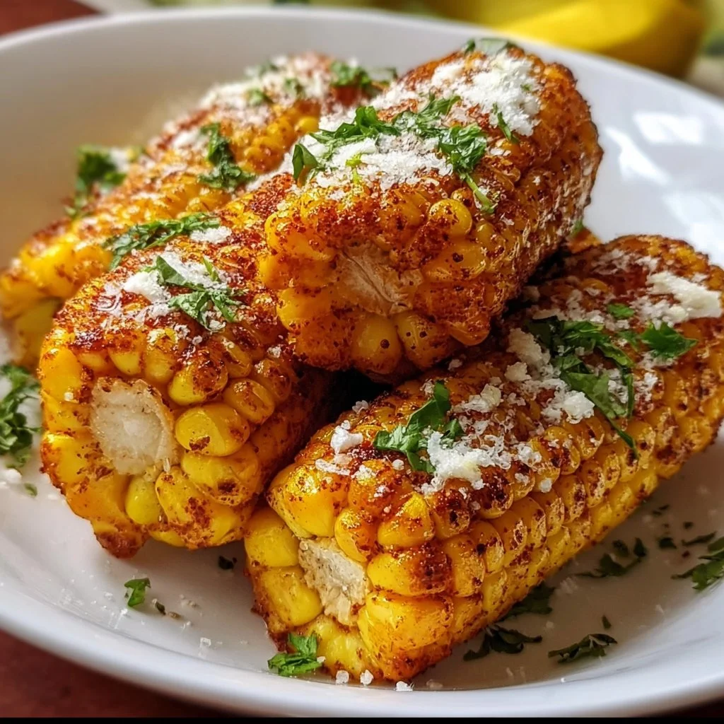 Lemon pepper air fryer corn on the cob served with fresh herbs