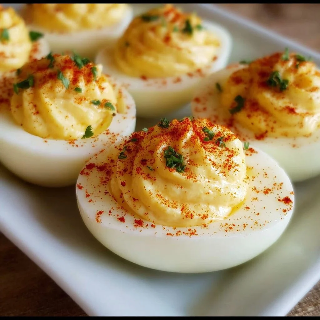 Delicious Million Dollar Deviled Eggs served on a platter for a gathering
