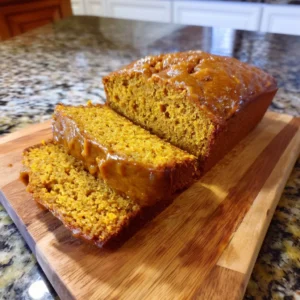 Deliciously moist pumpkin bread slice with spices and pumpkin puree.