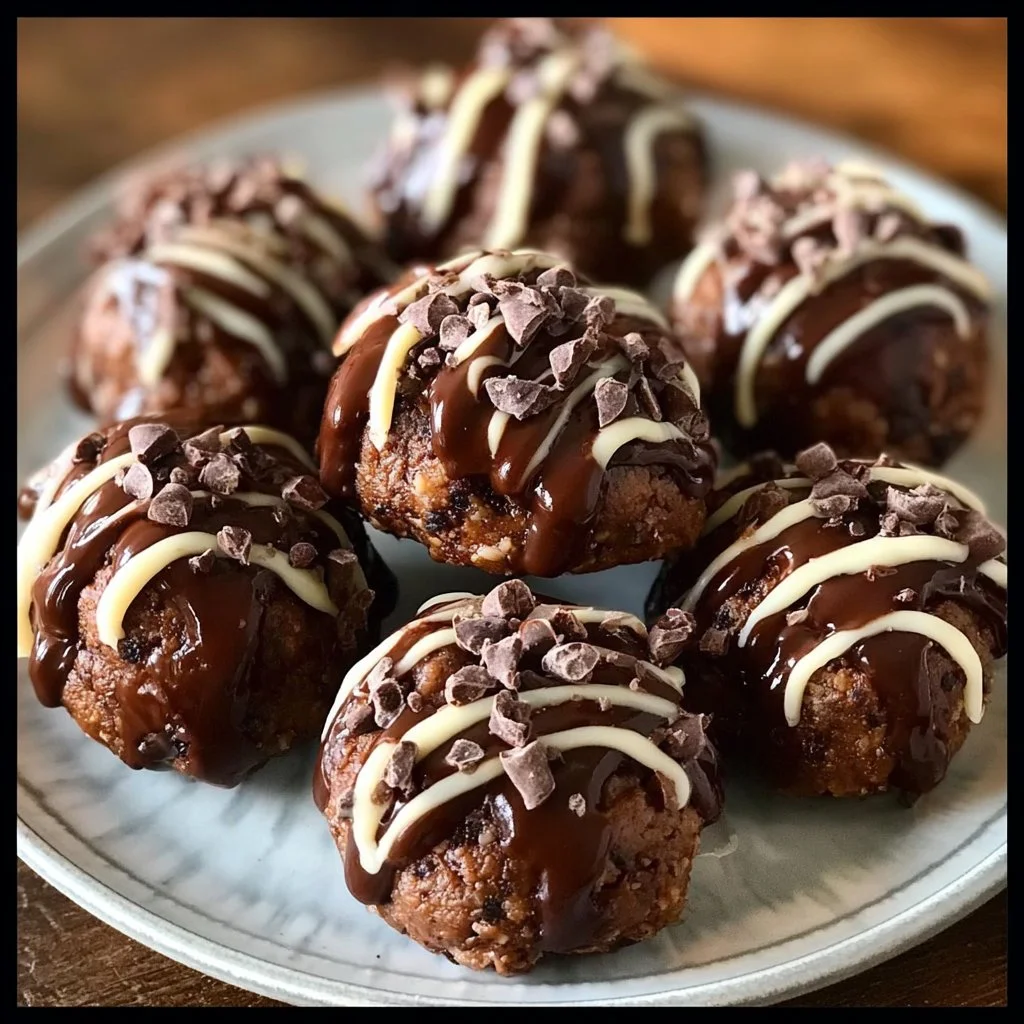 No-bake cottage cheese brownie batter protein bites on a plate.