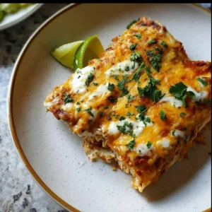 Protein-packed chicken enchiladas topped with cheese and fresh cilantro.