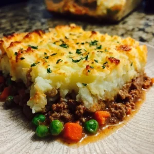 Quick and delicious Shepherd's Pie served in a dish with a golden crust.