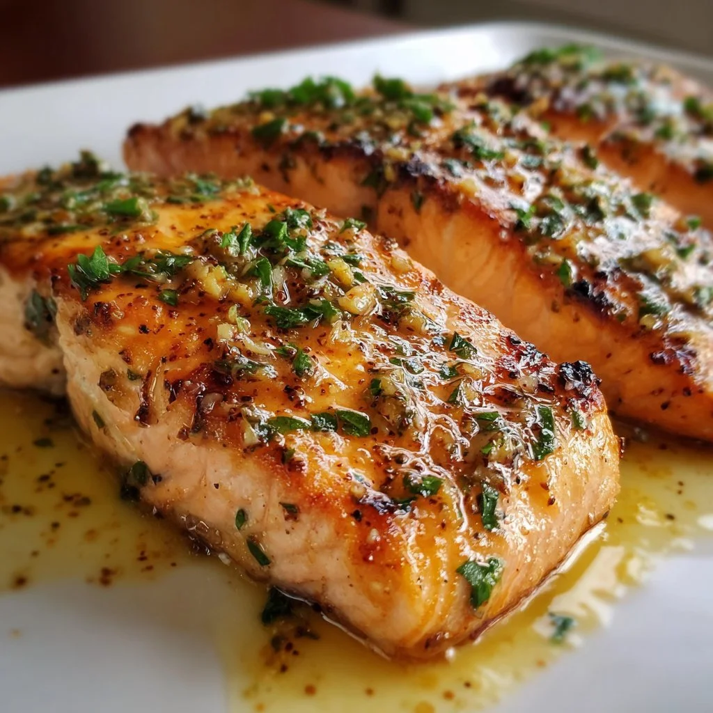 Quick broiled salmon with zesty mustard served on a plate