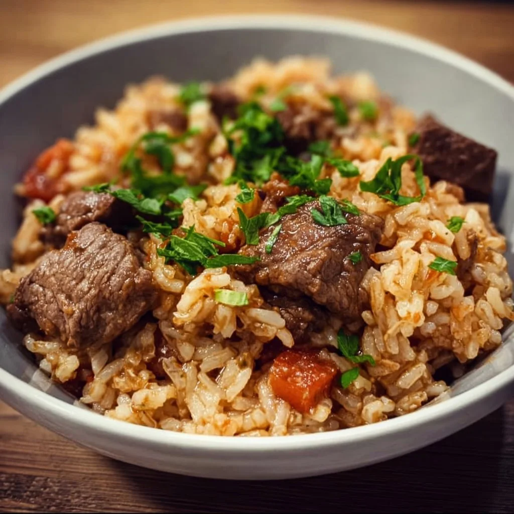 Delicious Instant Pot Beef and Rice dish served in a bowl