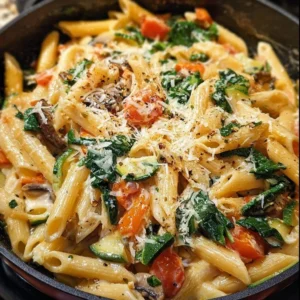 Quick and easy one-pot vegetable pasta dish with fresh vegetables.