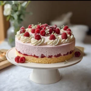 Delicious Raspberry Frost Cake with creamy raspberry frosting