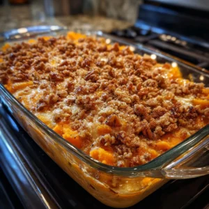 Delicious Simple Sweet Potato Casserole topped with marshmallows