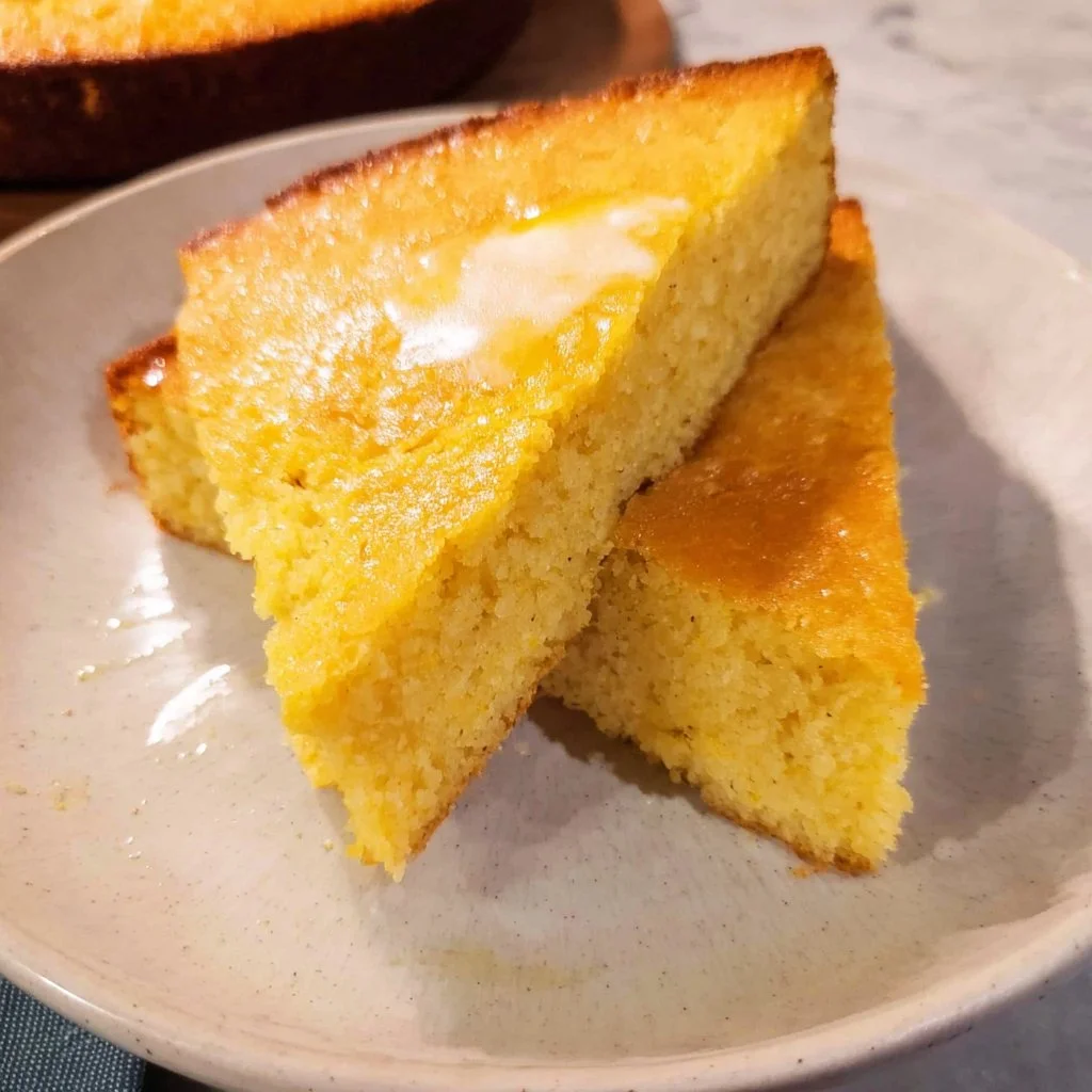 Delicious slice of sourdough cornbread made with sourdough discard