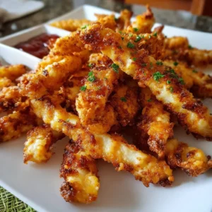 Delicious homemade chicken fries served with dipping sauce