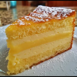 Delicious lemon custard cake with a golden crust and creamy filling