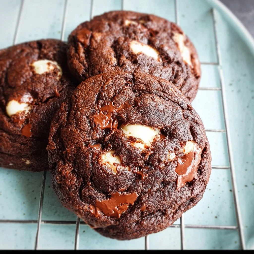 Delicious triple chocolate cookies with gooey chocolate chunks and a rich texture