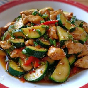 Zucchini Stir Fry Chicken dish with colorful vegetables and tender chicken pieces