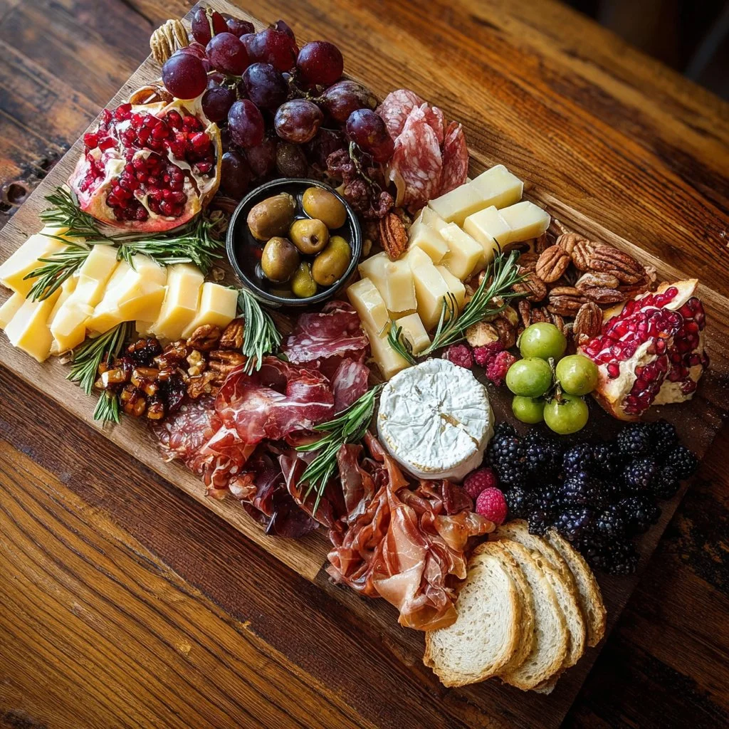 Artisan charcuterie board featuring assorted meats, cheeses, and fresh fruits.