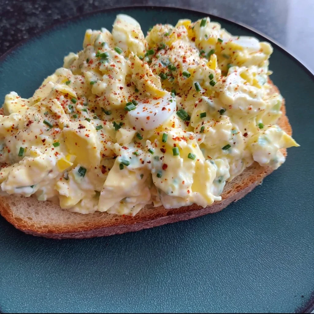 Delicious and creamy best ever egg salad served in a bowl with fresh herbs.