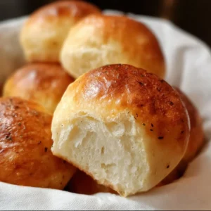 Basket of freshly baked gluten free dinner rolls on a rustic table