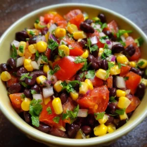 Delicious black bean and corn salsa served in a bowl