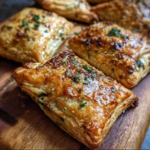 Savory flaky pastries with caramelized onion, spinach, and cheddar filling.