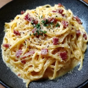 Delicious Carbonara Pasta topped with cheese and black pepper