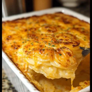 Delicious cheesy scalloped potatoes baked to perfection with creamy layers.