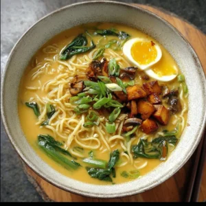 Bowl of Coconut Curry Ramen with fresh herbs and colorful vegetables