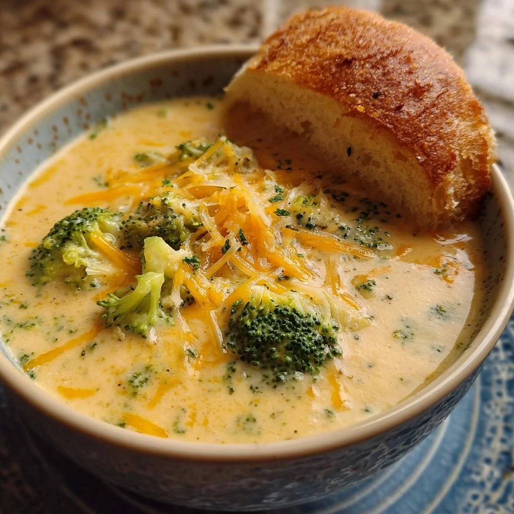Delicious bowl of homemade Copycat Panera Broccoli Cheddar Soup with creamy texture