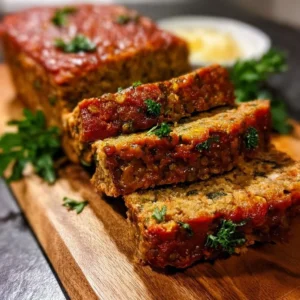 Delicious easy lentil loaf served with vegetables on a plate