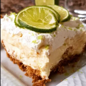 A slice of easy lime icebox pie topped with whipped cream and lime zest