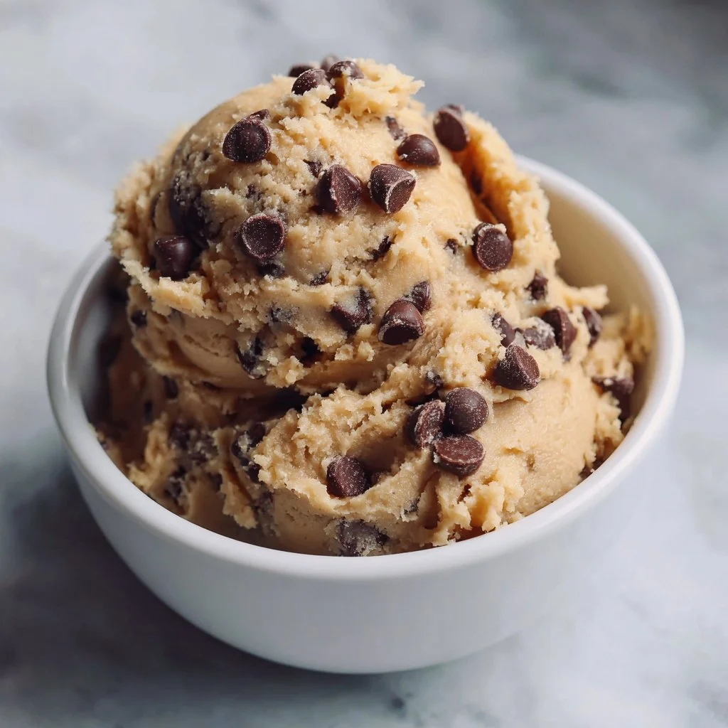 Delicious edible chocolate chip cookie dough ready to enjoy