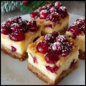 Festive Christmas Cherry Cheesecake Bars with bright cherry topping