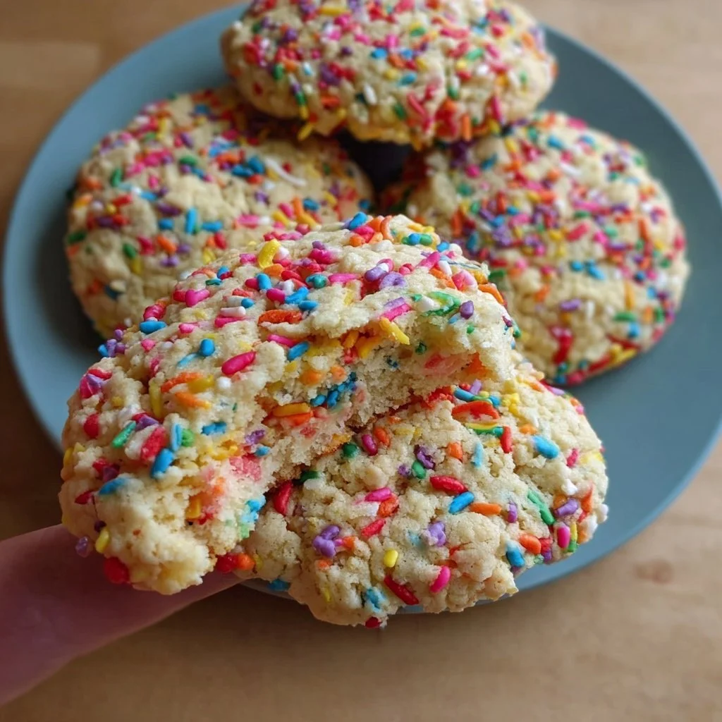 Delicious Funfetti Cookies with colorful sprinkles on a plate