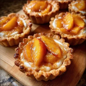 Individual Peaches and Cream Mini Pies served on a white plate