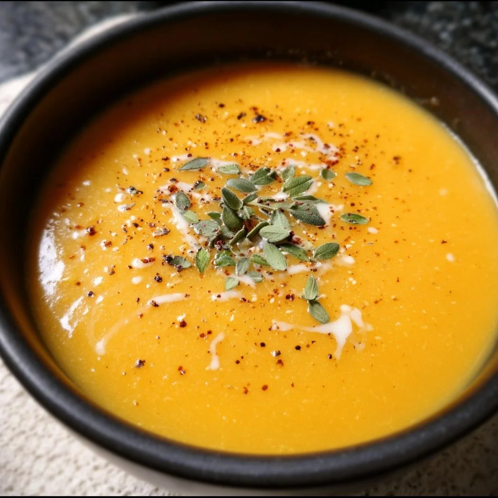 Bowl of creamy butternut squash soup made in an Instant Pot