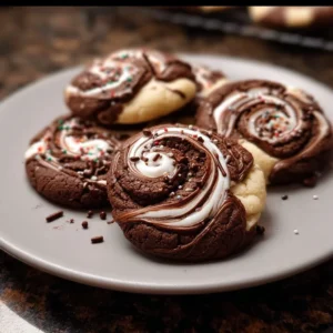 Delicious chocolate marshmallow swirl cookies on a plate