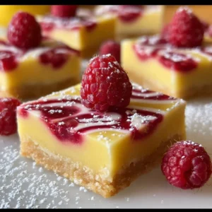 Irresistible raspberry lemon bars with a buttery crust and vibrant fruit filling