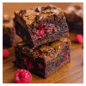 Irresistibly rich double chocolate raspberry brownies on a plate