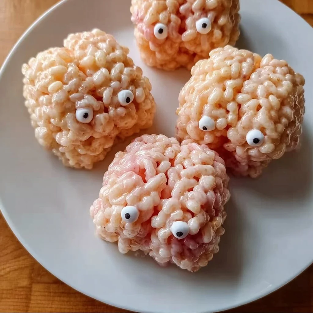 Marshmallow Rice Krispies shaped like Halloween brains