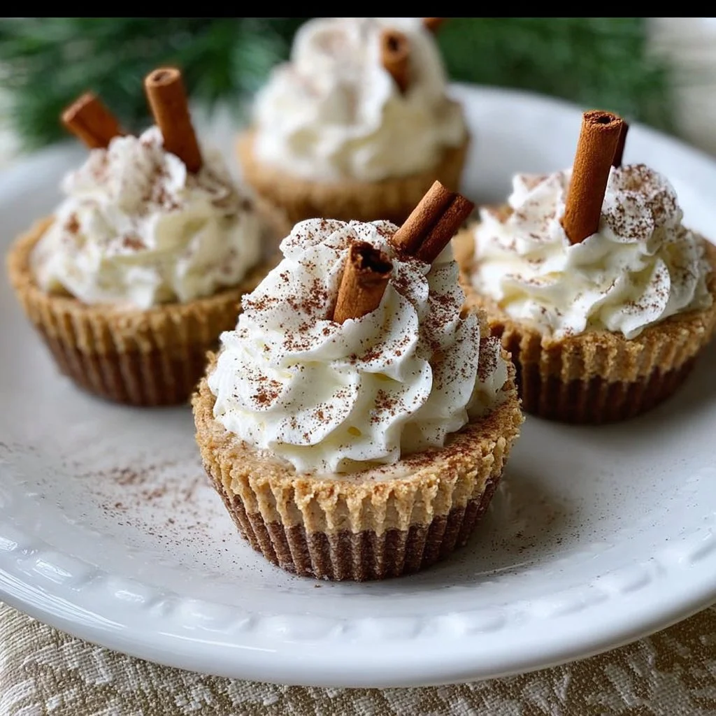 No-Bake Gingerbread Cheesecake Cups topped with festive decorations and spices.
