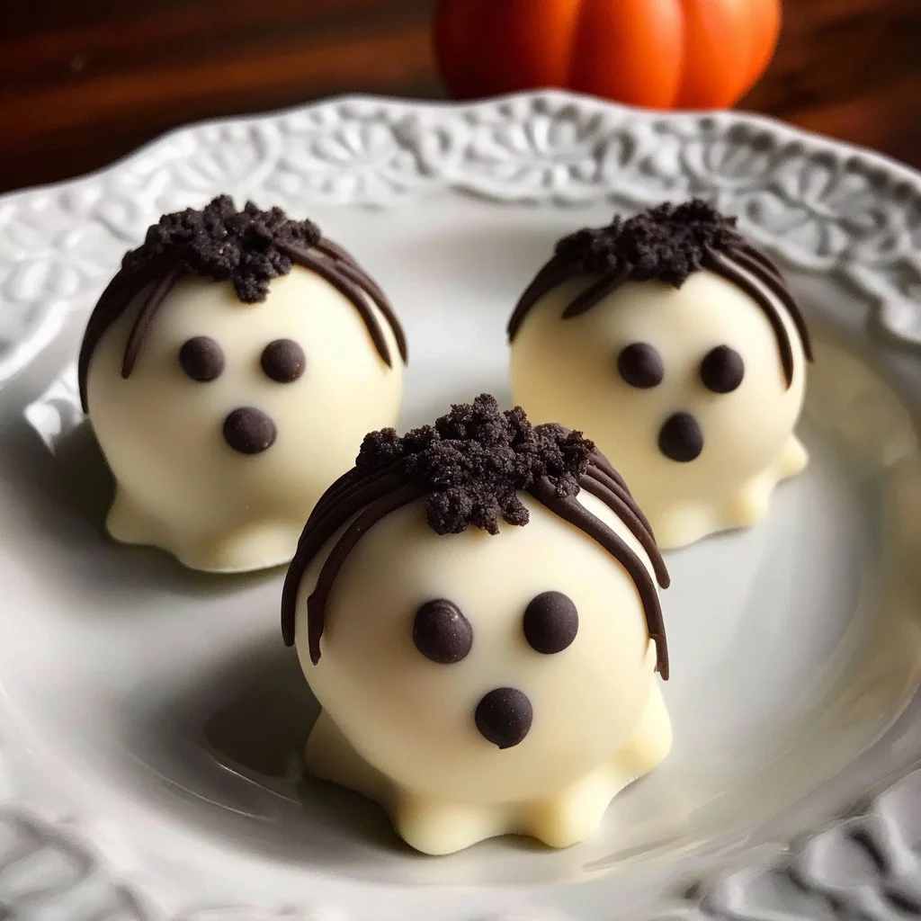 No-Bake Oreo Ghost Truffles decorated for Halloween