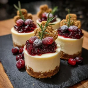 No-bake white chocolate cheesecakes with mulled wine fruit topping