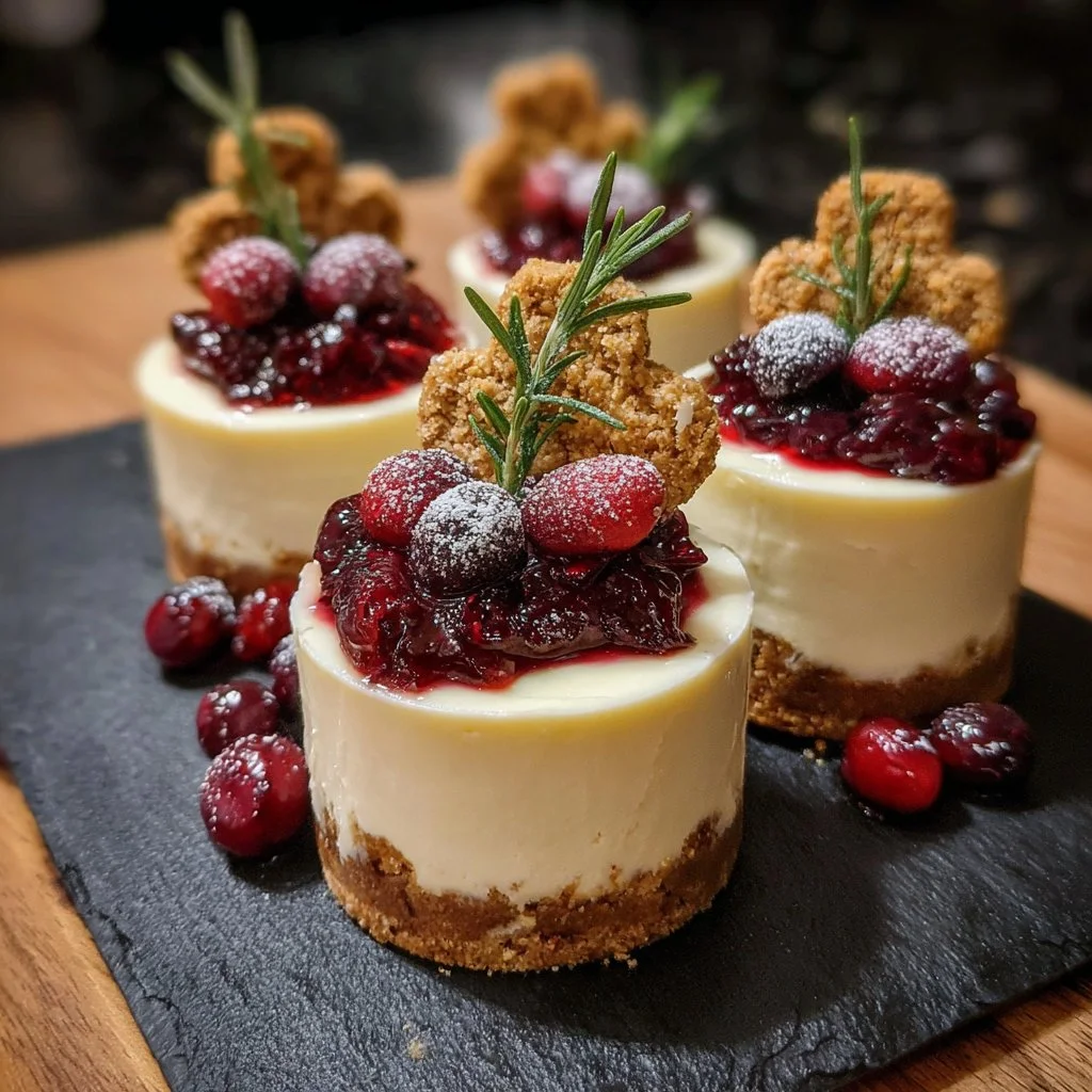 No-bake white chocolate cheesecakes with mulled wine fruit topping