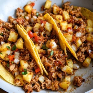 Delicious pineapple turkey tacos served with fresh toppings on a plate