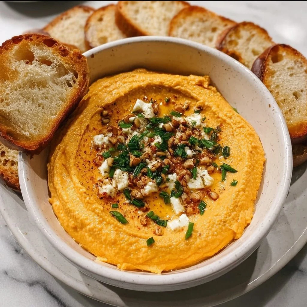 Delicious Pumpkin Whipped Feta Dip served with crackers and veggies