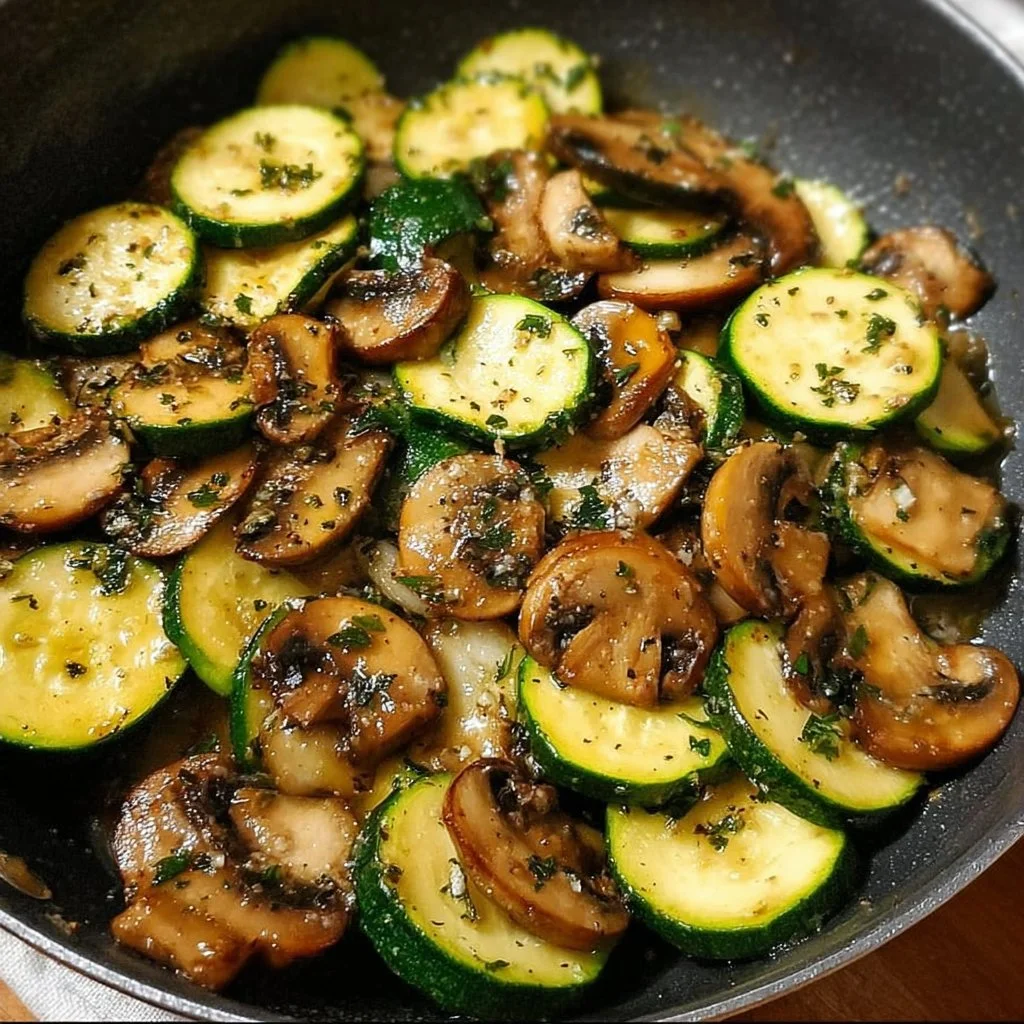 Quick sautéed zucchini and mushrooms dish served in a bowl