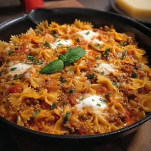 Delicious skillet lasagna pasta cooked perfectly in one pan