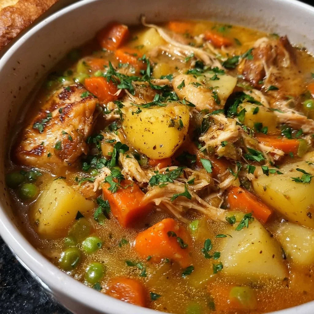 Delicious slow cooker chicken stew with vegetables and herbs