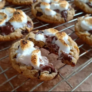 Delicious S'mores cookies with chocolate, marshmallows, and graham cracker topping